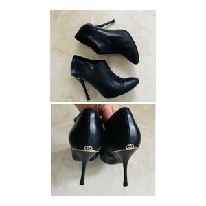 $850 Gucci Darwin Nero Black Leather Interlock Logo Ankle Boots Booties Size 6